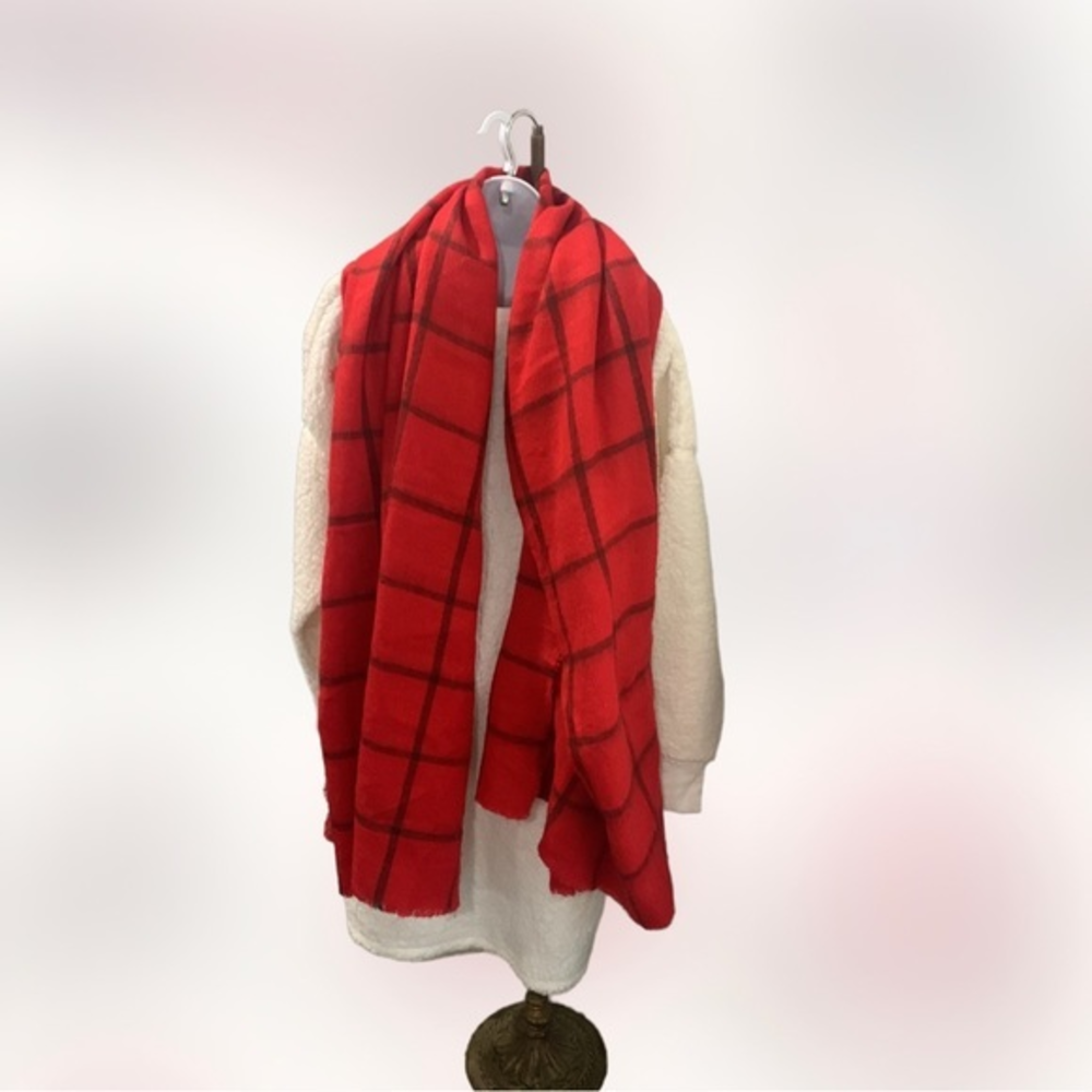 72x38 Red Plaid Shawl No Brand